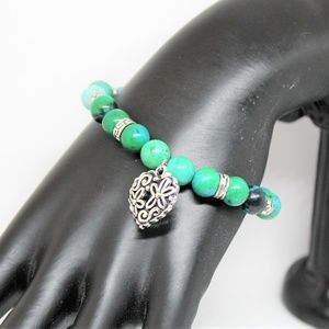Turquoise beaded bracelet with heart charm